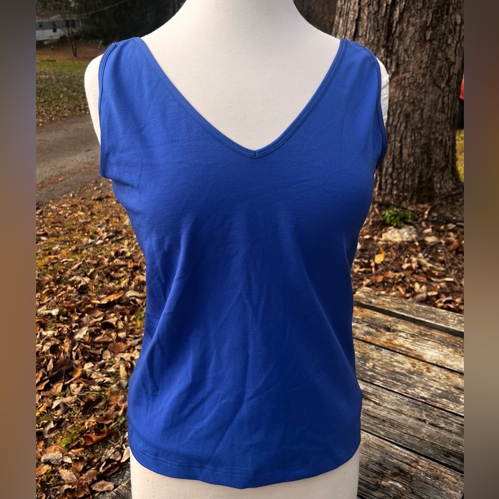 CHADWICKS WOMENS LARGE BLUE SLEEVELESS BLAZER TOP